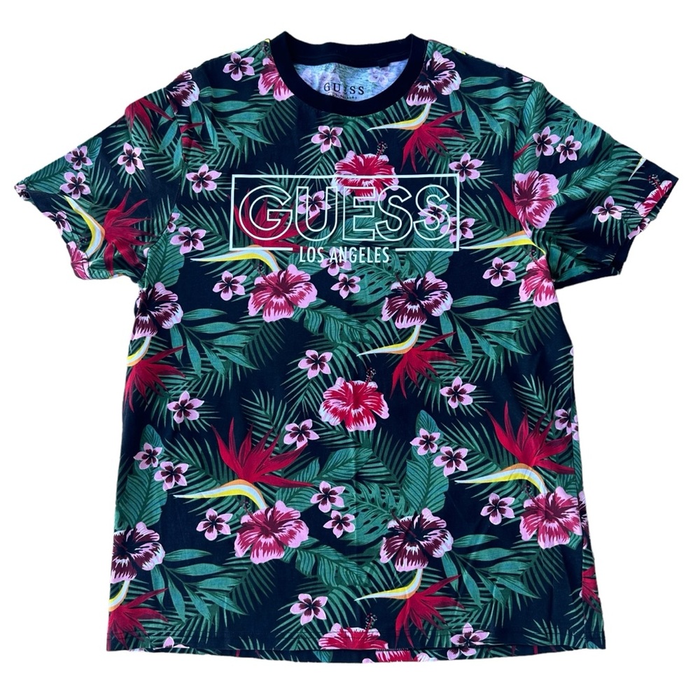 MENS GUESS LOS ANGELES TROPICAL FLORAL T-SHIRT SIZE LARGE